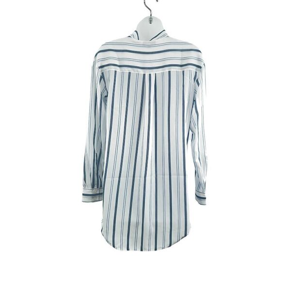 Elizabeth and James Button Down Tunic Shirt Women's XS White Blue Striped Light - Picture 9 of 12